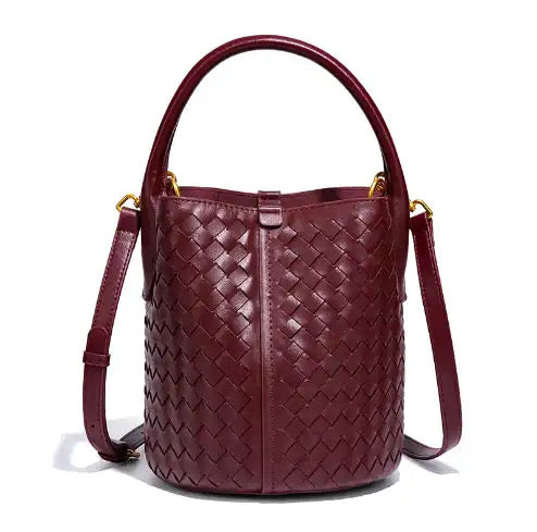 WINE RED BUCKET LEATHER BAG