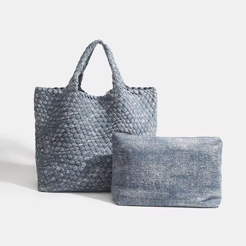 DENIM SNOWFLAKE LARGE TOTE BAG