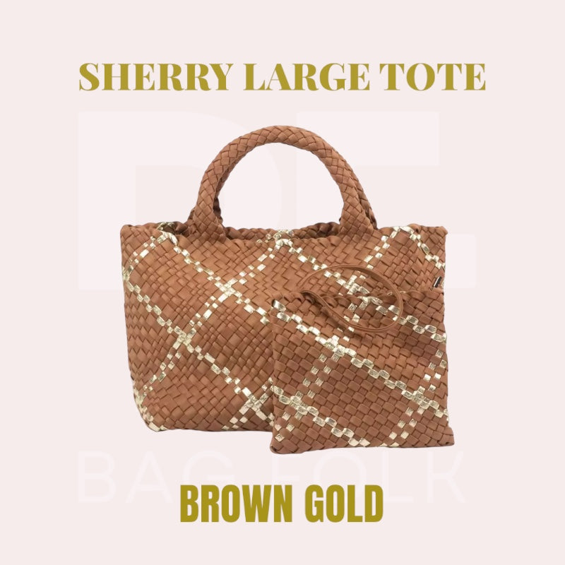 SHERRY BROWN GOLD LARGE TOTE BAG