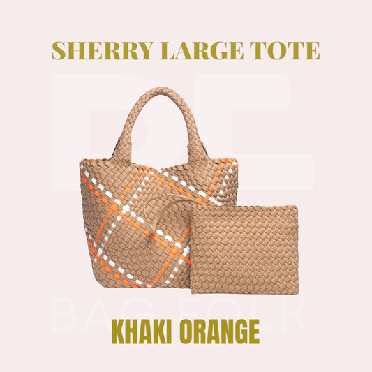 SHERRY KHAKI ORANGE LARGE TOTE BAG