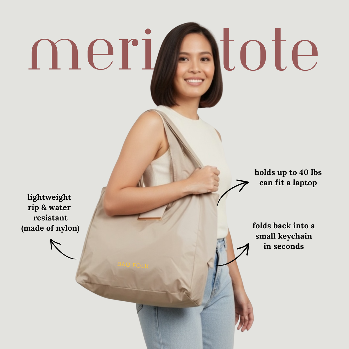 Meri Foldable Clip Tote Bag